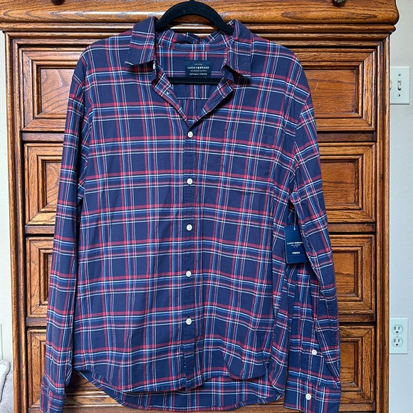 NWT Lucky Brand Saturday Stretch Plaid Button Down Shirt - Picture 1 of 5